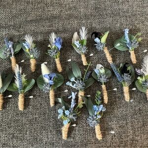 Elegant Boutonniere Set with Blue and Green Details